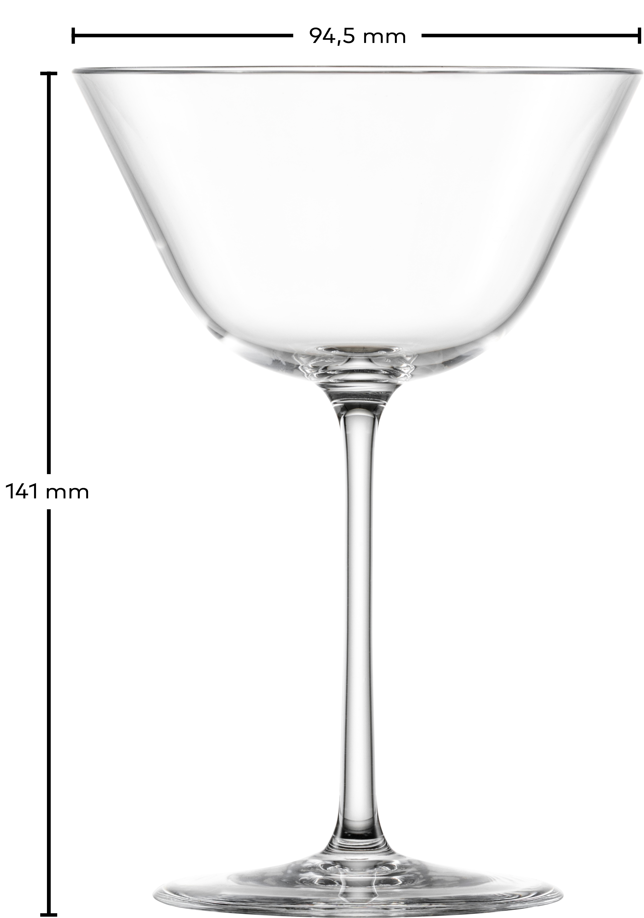 Abgebildet ist ein Martini-Glas aus der Tone-Kollektion. Das Glas hat einen großen Kelch und steht allein.