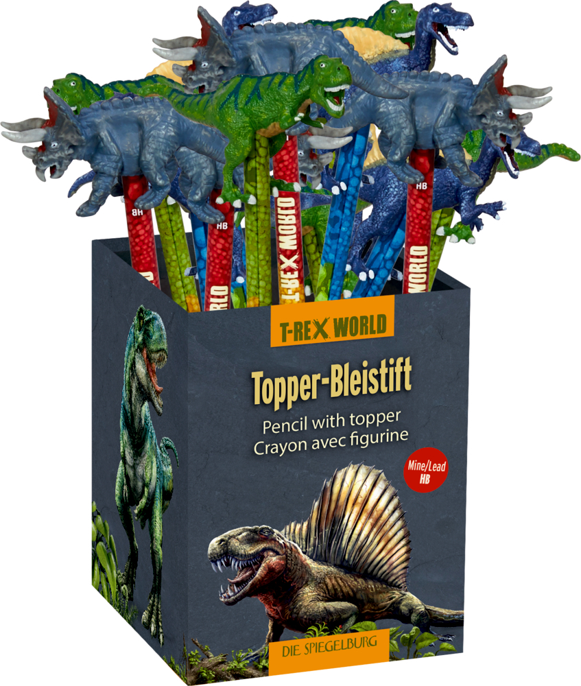 Abgebildet ist der T-Rex World Topper-Bleistift. Der Bleistift besitzt einen dekorativen T-Rex Aufsatz.