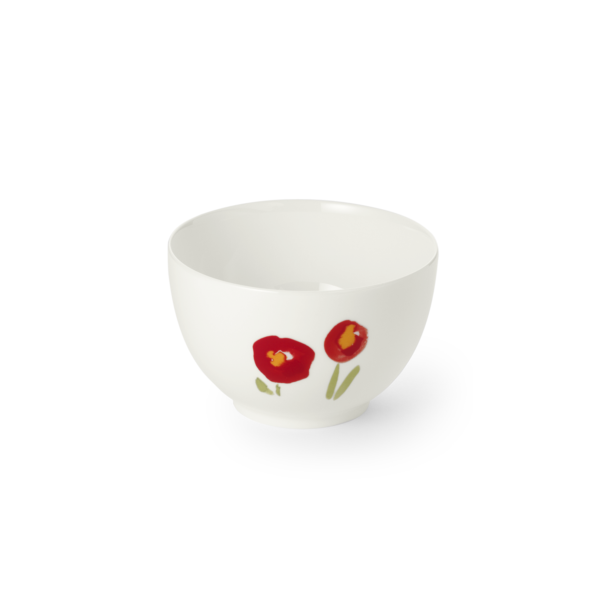 Eine Bol-Schale mit 0,40 l Volumen und 12,5 cm Durchmesser aus der Serie Impression Mohn Rot Fine Bone C. Die Schale zeigt ein rotes Mohnblumen-Muster.