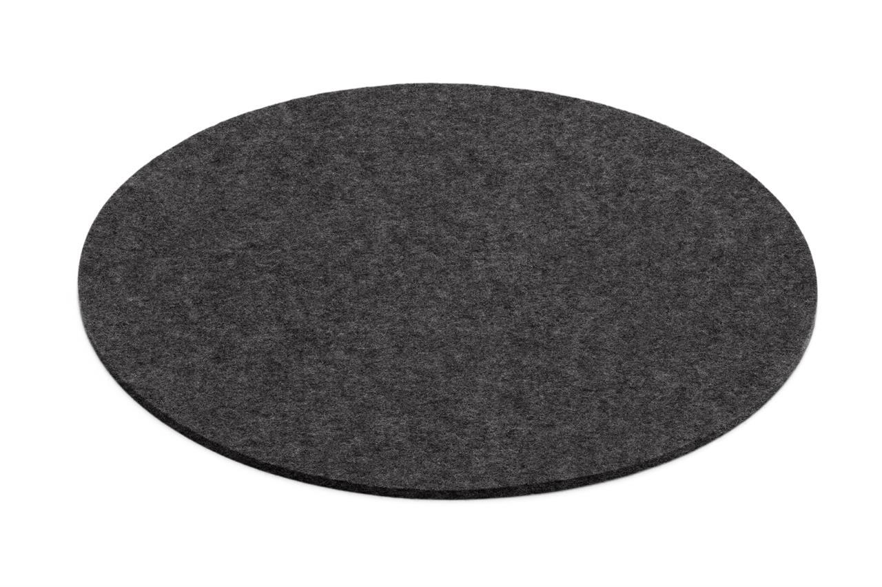 Das Bild zeigt einen runden Untersetzer mit einem Durchmesser von 35 cm in der Farbe Graphit. Der Untersetzer besteht aus einem filzähnlichen Material.