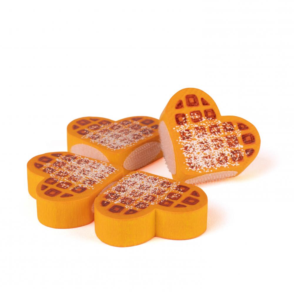 Das Bild zeigt eine Waffel zum Teilen. Diese goldbraune Waffel sieht frisch und lecker aus.